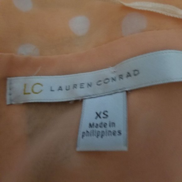 LC Lauren Conrad XS polka dot orange Chiffon open cardigan - Picture 2 of 3